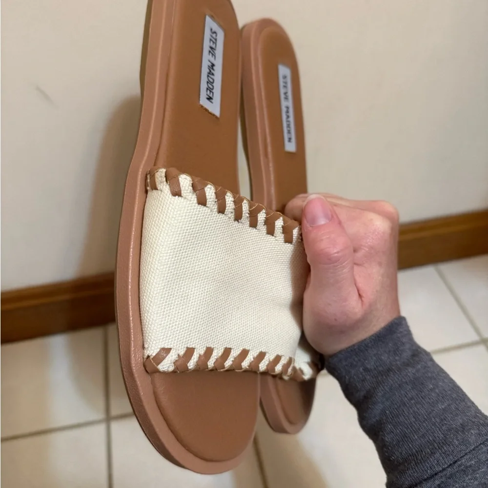 Steve Madden | Woven Brown and Cream Slide Sandals size 8.5